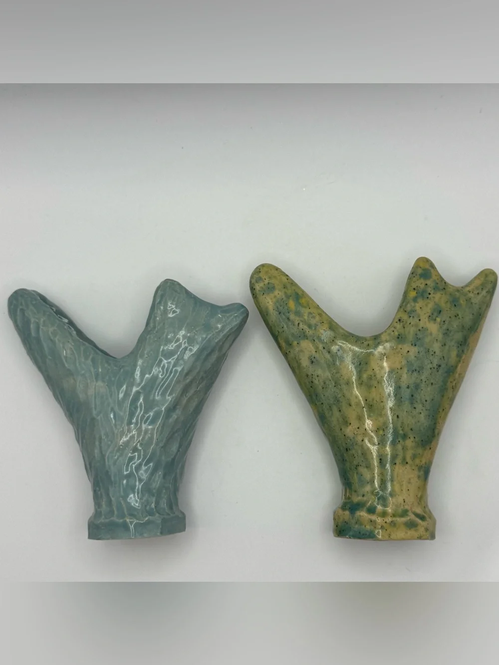 Vintage ML Studio Art Pottery Vases Pair Organic Sculptural Blue Green